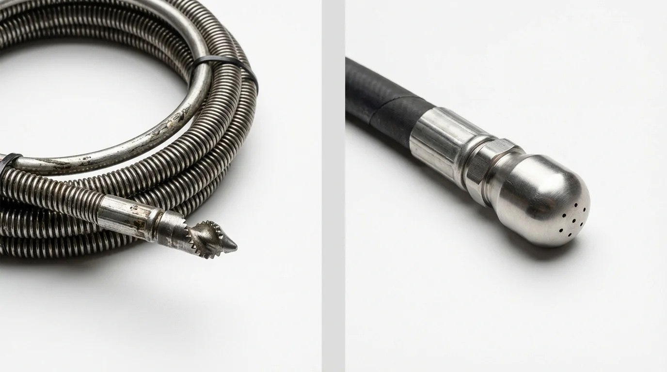 Drain snake cable and hydro jetting nozzle used for drain cleaning in Belchertown, MA