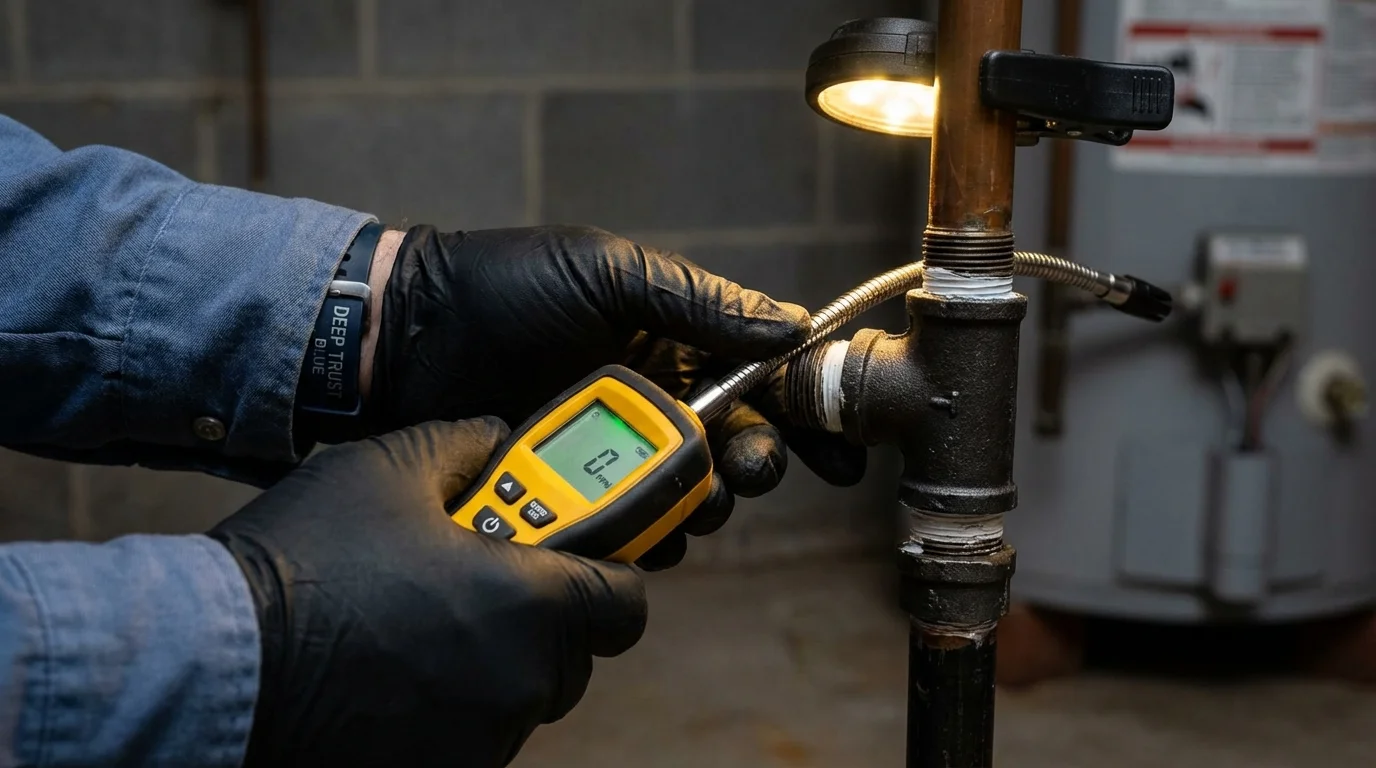 Gas leak detection with electronic sniffer by Johns Plumbing LLC in Belchertown