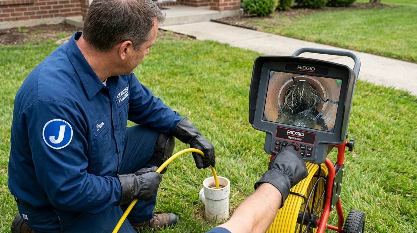 Sewer camera inspection being performed by Johns Plumbing LLC in Belchertown